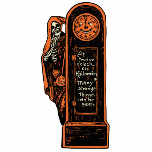 Skeleton and Clock Vintage Halloween Photo Sculpture Decoration