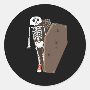 Skeleton and Coffin Halloween Design  Classic Round Sticker