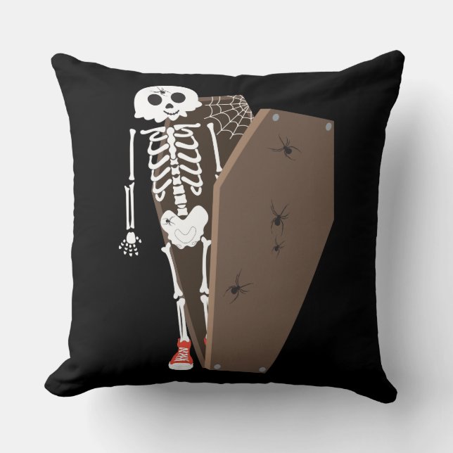 Skeleton and Coffin Halloween Design Cushion (Front)