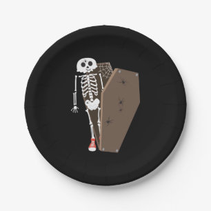 Skeleton and Coffin Halloween Design Paper Plate