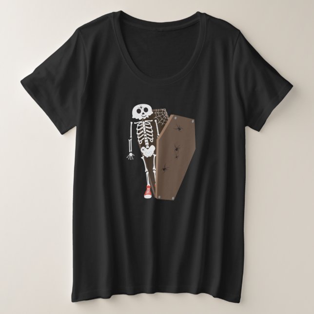 Skeleton and Coffin Halloween Design Plus Size T-Shirt (Design Front)