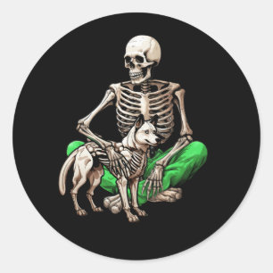 Skeleton And Dog Lazy Halloween Costume Funny Skul Classic Round Sticker