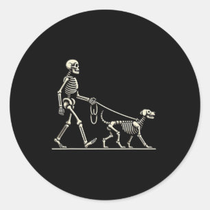 Skeleton And Dog Lazy Halloween Costume Funny Skul Classic Round Sticker