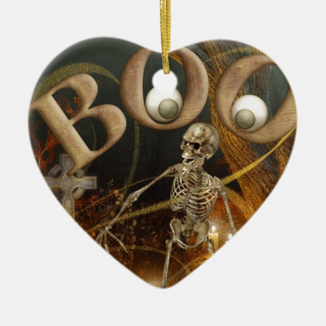 Skeleton and Grave Halloween Ceramic Tree Decoration (Front)