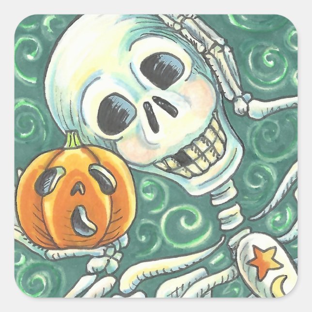 SKELETON AND JACK O LANTERN STICKERS, SHEET Square Sticker (Front)