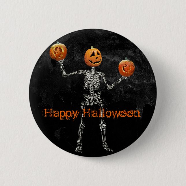 Skeleton and  Jack O' Lanterns 6 Cm Round Badge (Front)