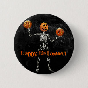 Skeleton and  Jack O' Lanterns 6 Cm Round Badge