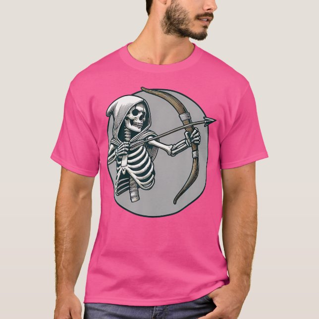 Skeleton Archer Fantasy And Archery Grim Reaper T-Shirt (Front)
