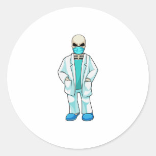 Skeleton as Doctor with Face mask Classic Round Sticker