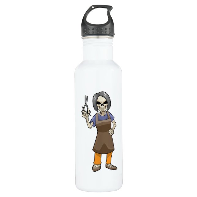 Skeleton as Hairdresser with Scissors 710 Ml Water Bottle (Front)