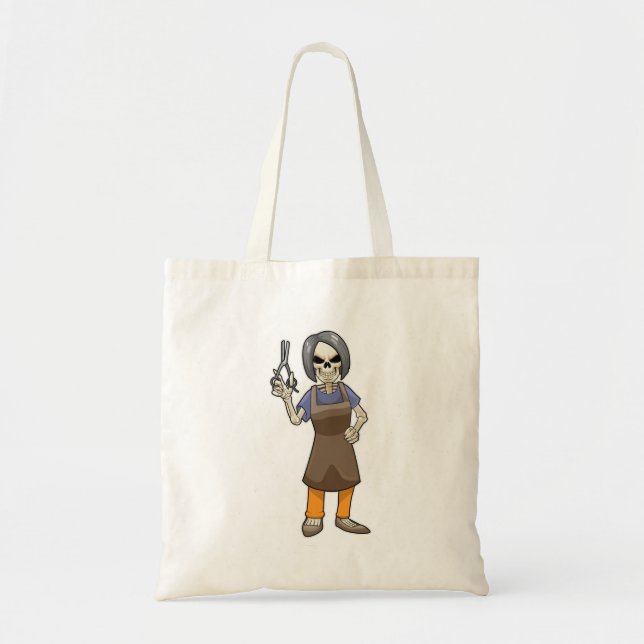 Skeleton as Hairdresser with Scissors Tote Bag (Front)