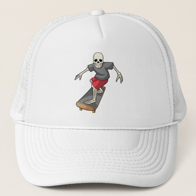 Skeleton as Skater with Skateboard Trucker Hat (Front)