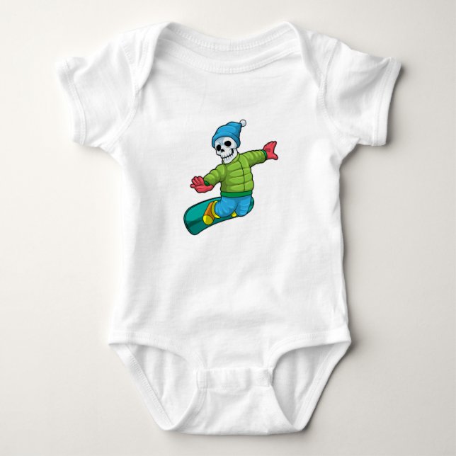 Skeleton as Snowboarder with Snowboard Baby Bodysuit (Front)