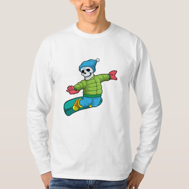 Skeleton as Snowboarder with Snowboard T-Shirt (Front)