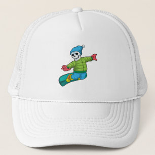 Skeleton as Snowboarder with Snowboard Trucker Hat