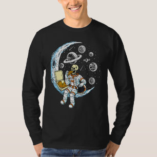 Skeleton Astronaut Eating Pizza on the Moon T-Shirt