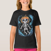 skeleton astronaut wears a pumpkin