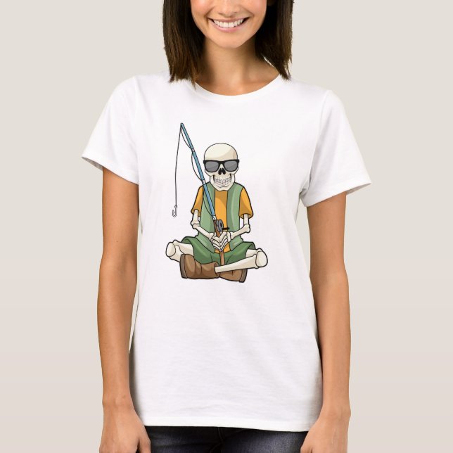 Skeleton at Fishing with Fishing rod T-Shirt (Front)