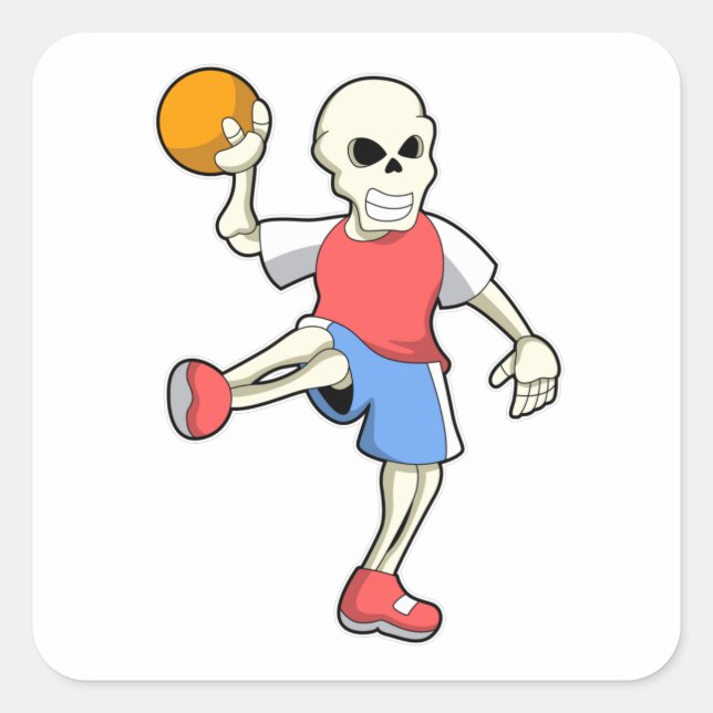 Skeleton at Handball player with Handball Square Sticker (Front)