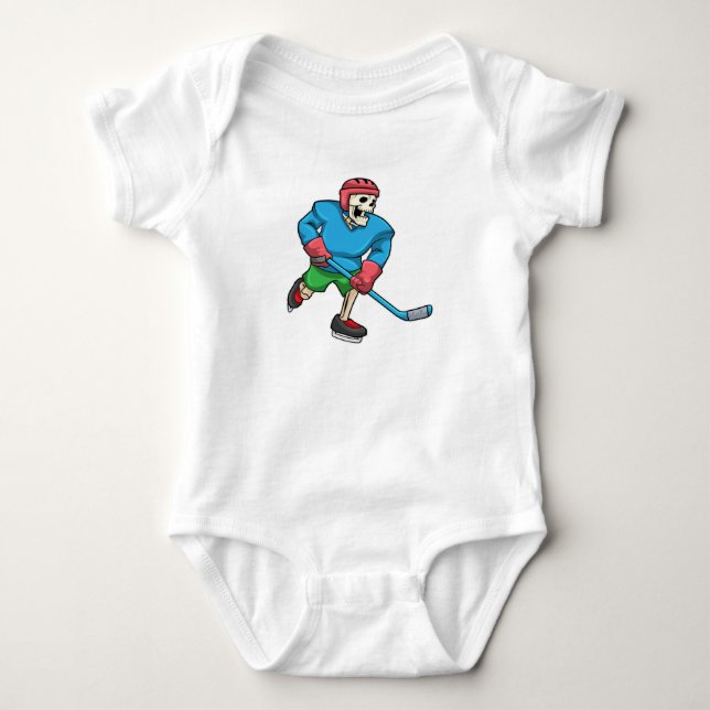 Skeleton at Ice hockey with Ice hockey stick Baby Bodysuit (Front)