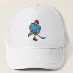 Skeleton at Ice hockey with Ice hockey stick Trucker Hat