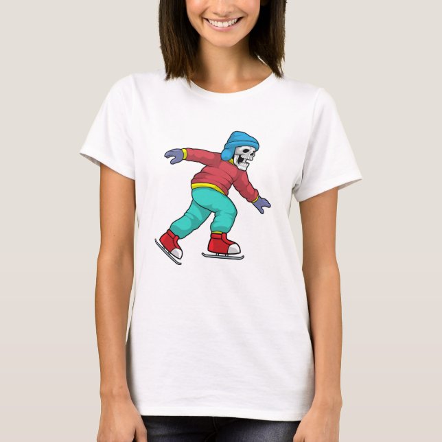 Skeleton at Ice skating with Ice skates T-Shirt (Front)