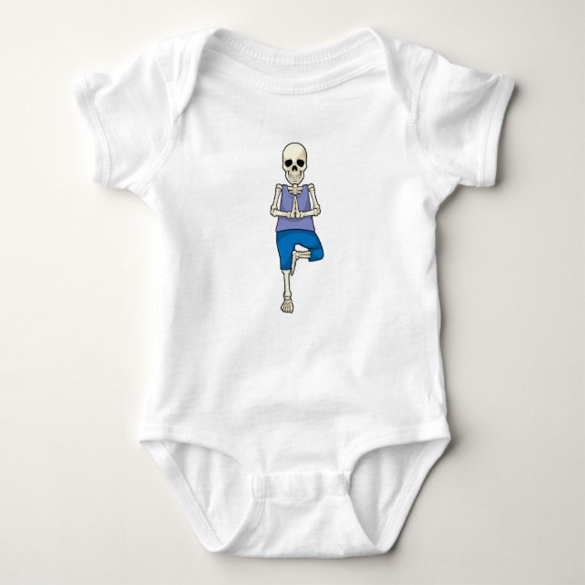 Skeleton at Yoga Stretching Baby Bodysuit (Front)
