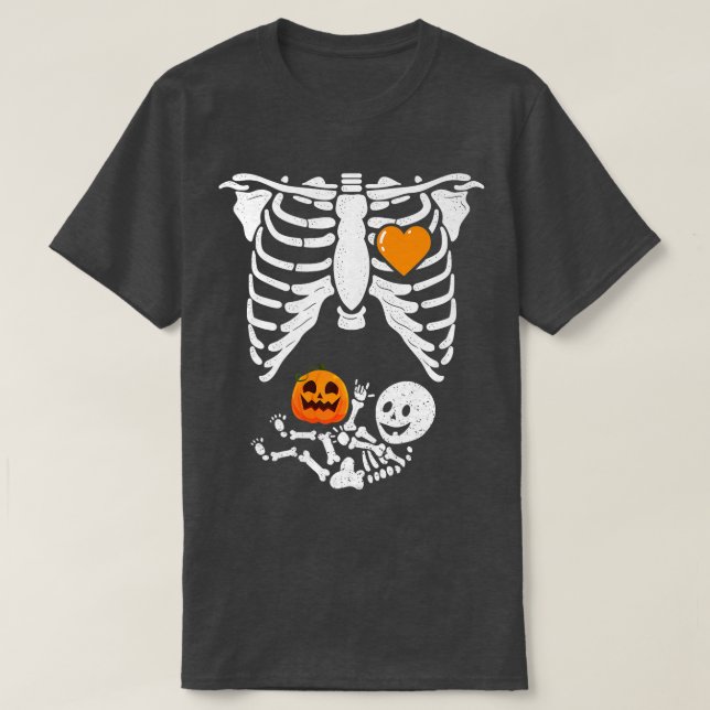 Skeleton Baby Pregnant Xray Rib Cage for Fall Hall T-Shirt (Design Front)