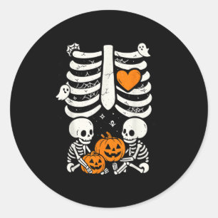 Skeleton Baby Twins Halloween Pregnancy Announceme Classic Round Sticker