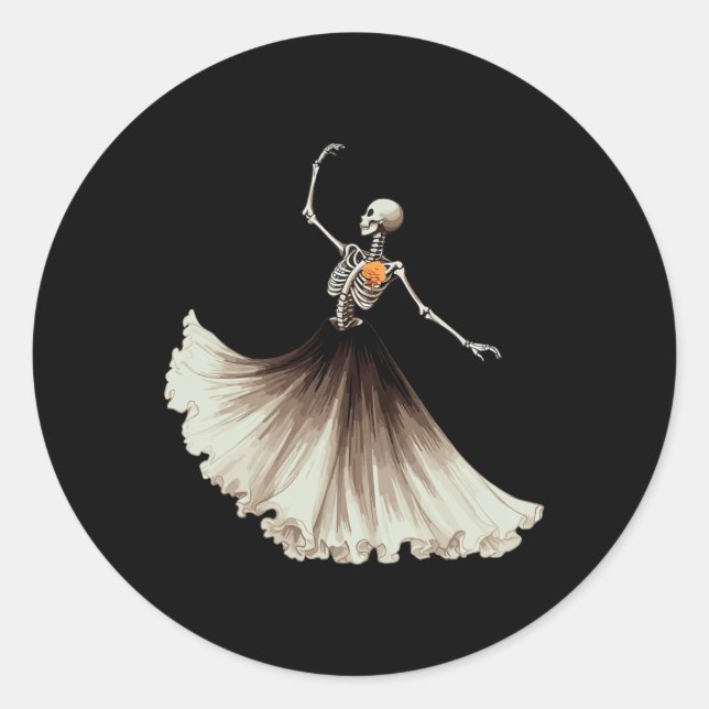 Skeleton Ballerina Ballet Dance Halloween Women Gi Classic Round Sticker (Front)