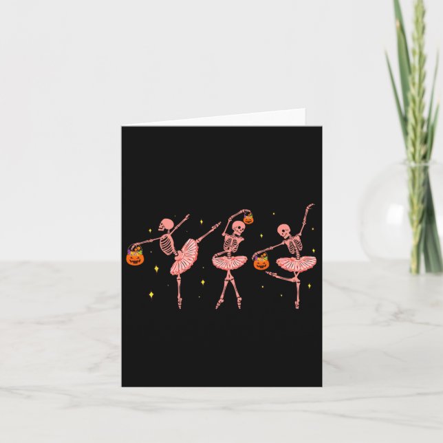 Skeleton Ballerina Halloween Jack O Lantern Dancer Card (Front)