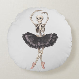 Skeleton Ballerina – Spooky Grace Meets Gothic Round Cushion