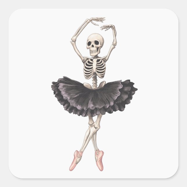 Skeleton Ballerina – Spooky Grace Meets Gothic Square Sticker (Front)