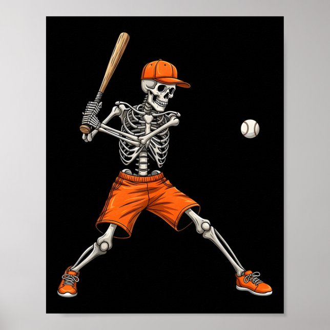 Skeleton Baseball Halloween Costume Funny Men Boys Poster (Front)