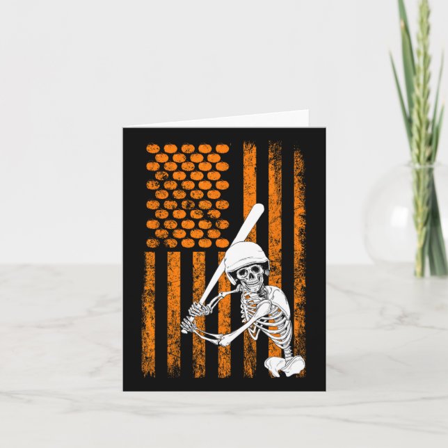 Skeleton Baseball Player Fan Skeleton Halloween Ba Card (Front)