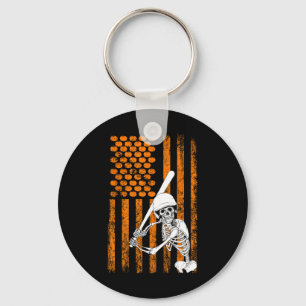Skeleton Baseball Player Fan Skeleton Halloween Ba Key Ring