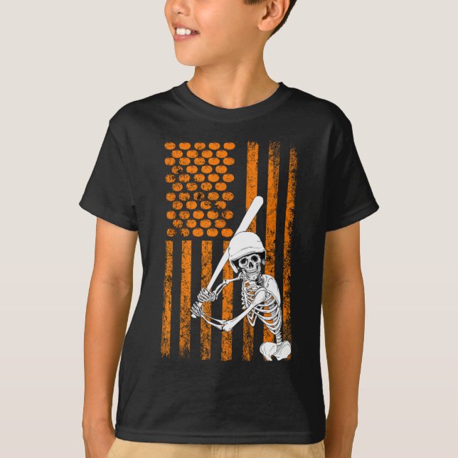 Skeleton Baseball Player Fan Skeleton Halloween Ba T-Shirt (Front)