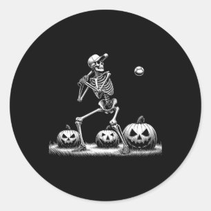 Skeleton Baseball Player Halloween Mens Womens Kid Classic Round Sticker