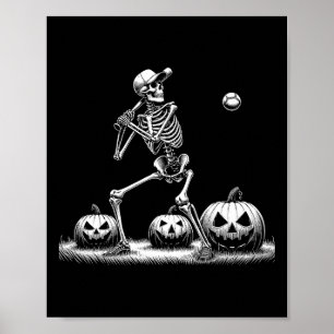 Skeleton Baseball Player Halloween Mens Womens Kid Poster