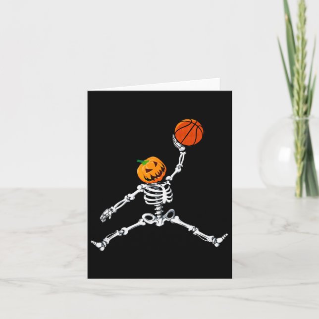 Skeleton Basketball Halloween Pumpkin Slam Dunk  Card (Front)