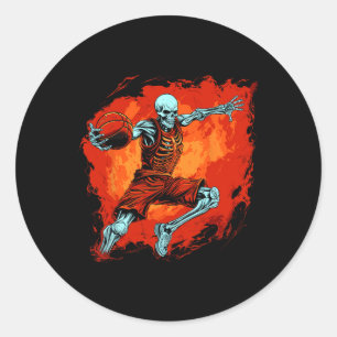 Skeleton Basketball Player Halloween Spooky Classic Round Sticker