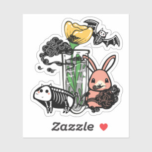 Skeleton Bat & Pink Bunny Zen Garden Art