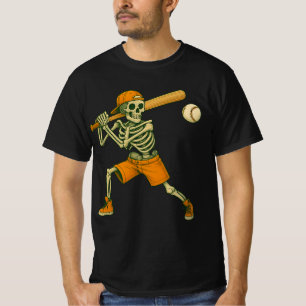Skeleton Batting Baseball Halloween Mens Womens Ki T-Shirt