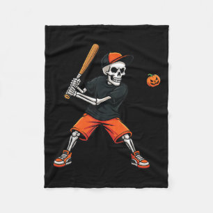 Skeleton Batting Pumpkin Baseball Halloween Costum Fleece Blanket
