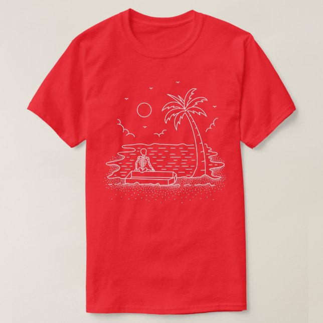 Skeleton Beach Chill Summer Nature Line Art  T-Shirt (Design Front)