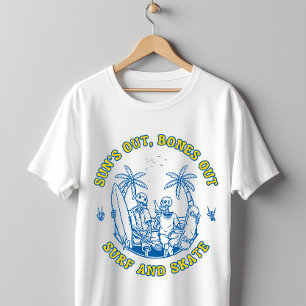 Skeleton Beach Vibes Surf and Skate Summer Design T-Shirt