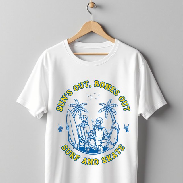 Skeleton Beach Vibes Surf and Skate Summer Design T-Shirt (Creator Uploaded)