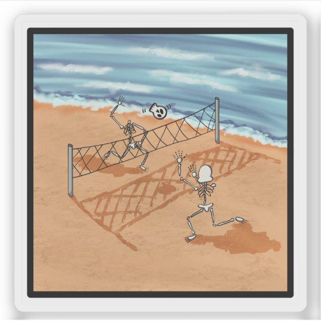 Skeleton Beach Volleyball Sticker (Front)