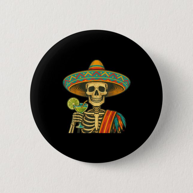 Skeleton beer cinco de mayo fiesta  6 cm round badge (Front)