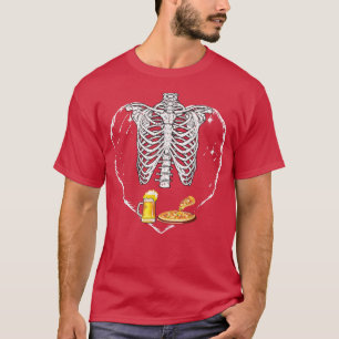Skeleton Beer Drunk Pizza Lover Hearts Day Valenti T-Shirt